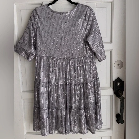 Midi Silver Sequin Dress - Picture 4 of 9